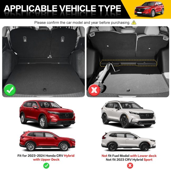 Rear Cargo Mat for 2023 2024 2025 Honda CRV Hybrid Cargo Liner All Weather TPE Anti-Slip Trunk Mat for 2023-2025 Honda CR-V Accessories (Fit 23-25 Hybrid Upper Deck) - Image 2