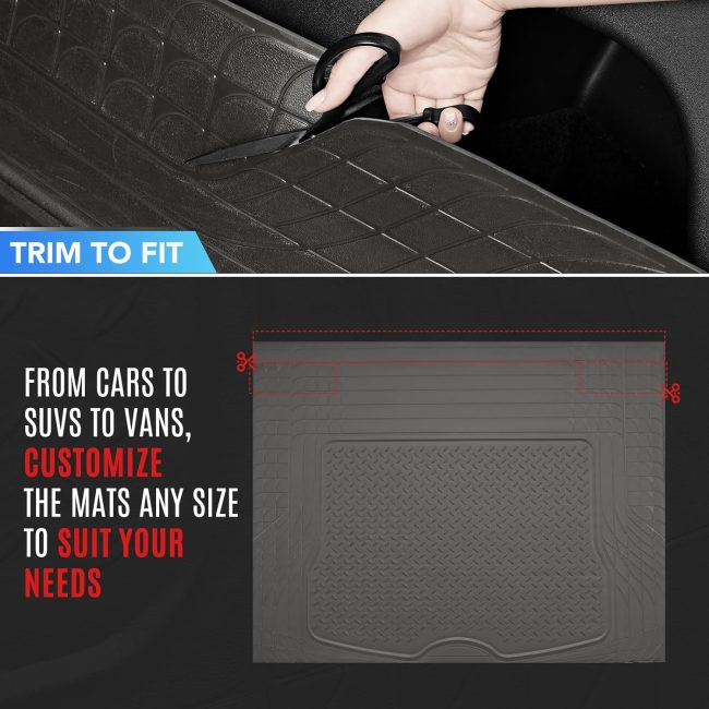 Heavy Duty Rubber Trunk Cargo Liner Floor Mats, Trimmable to Fit for Car, SUV, Van, and Trucks – All-Weather Protection, Anti-Slip Backing, Easy to Clean, Durable and Long-Lasting (Gray) - Image 2