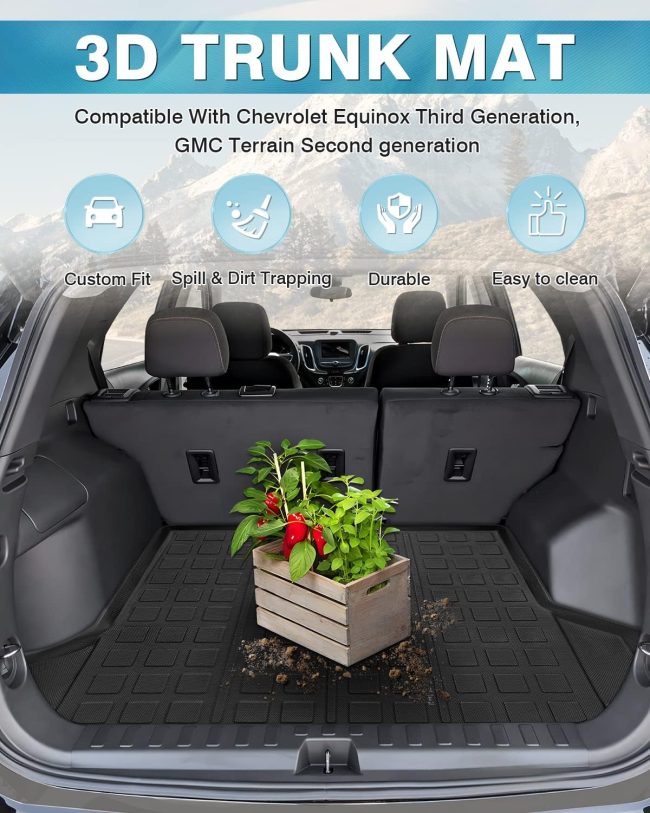 Cargo Liner for Chevrolet Equinox/GMC Terrain 2018-2024, Trunk Mat All Weather Cargo Mat Anti-Slip Rear Trunk Liner Black - Image 2