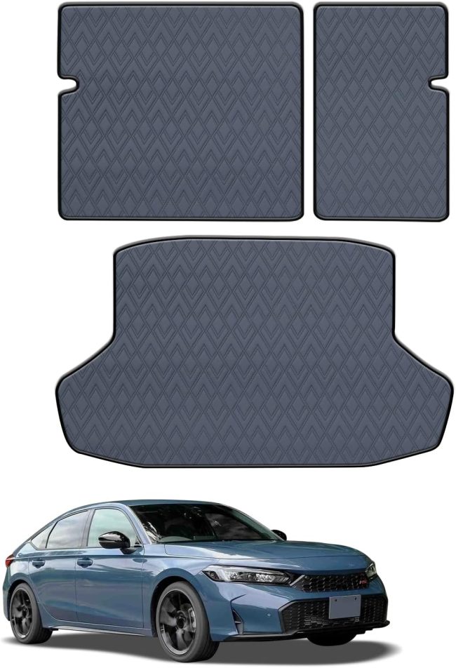 Trunk Mat & Backrest Mat for 2022-2024 Honda Civic- Custom Fit PU Leather Cargo Liner and Rear Backrest Protector- All Weather Waterproof Anti-Slip Easy to Clean Cargo Mats
