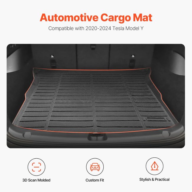 Cargo Mat Compatible with Tesla Model Y 2020-2024, Precise Fit Trunk Mat for SUVs, TPE Trunk Protector Replacement, Black (1PCS) - Image 2