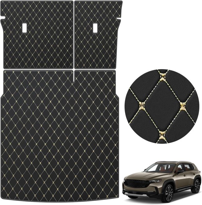 Trunk Mat & Backrest Mat for 2023-2024 2025 Mazda CX50 - Custom Fit PU Leather Cargo Liner and Rear Backrest Protector - All Weather Anti-Slip Waterproof Easy to Clean Cargo Mat