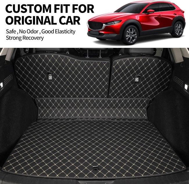 Trunk Mat & Backrest Mat for 2023-2024 2025 Mazda CX50 - Custom Fit PU Leather Cargo Liner and Rear Backrest Protector - All Weather Anti-Slip Waterproof Easy to Clean Cargo Mat - Image 2